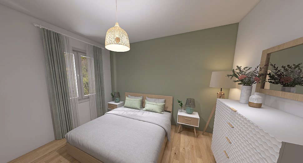 Camera da letto nordica in appartamento stile scandinavo